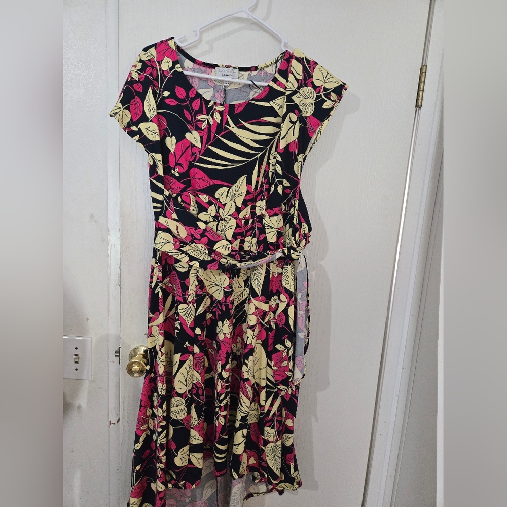 Large Robbie Bee Floral Hot Pink,Navy, And Yellow Dress